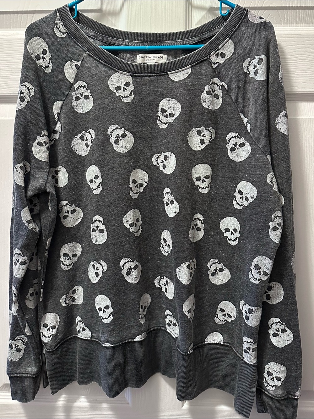 Dark Gray Long Sleeve Pullover with all over Skull Print